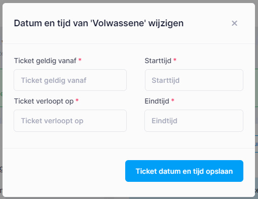 Ticket aangepaste datum en tijd
