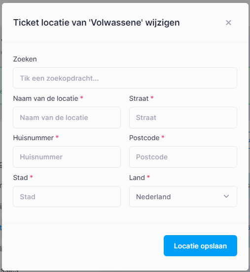 Ticket aangepaste locatie